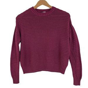 H&M Divided Cropped Pullover Crewneck Sweater Women's XS Burgundy Long Sleeves
